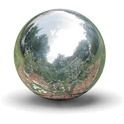 The Orbital Ethereal Anchor | 8" Stainless Steel Gazing Ball & Mirrored Garden Globe | Rome Industries