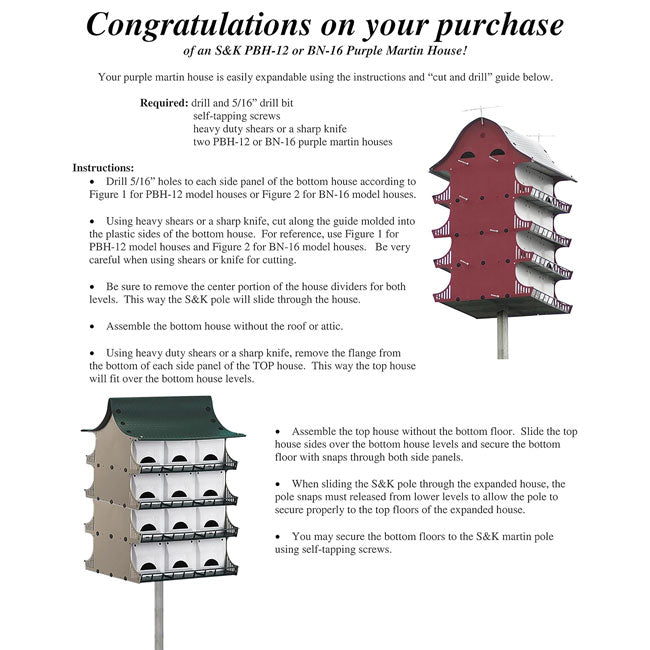 The 'Grand Gatekeeper' Purple Martin House | S&K 12-Room Starling-Resistant Pole-Mount Habitat