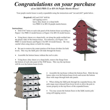 The 'Grand Gatekeeper' Purple Martin House | S&K 12-Room Starling-Resistant Pole-Mount Habitat