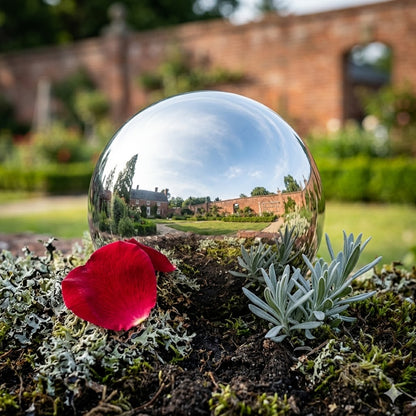 The Orbital Ethereal Anchor | 8" Stainless Steel Gazing Ball & Mirrored Garden Globe | Rome Industries