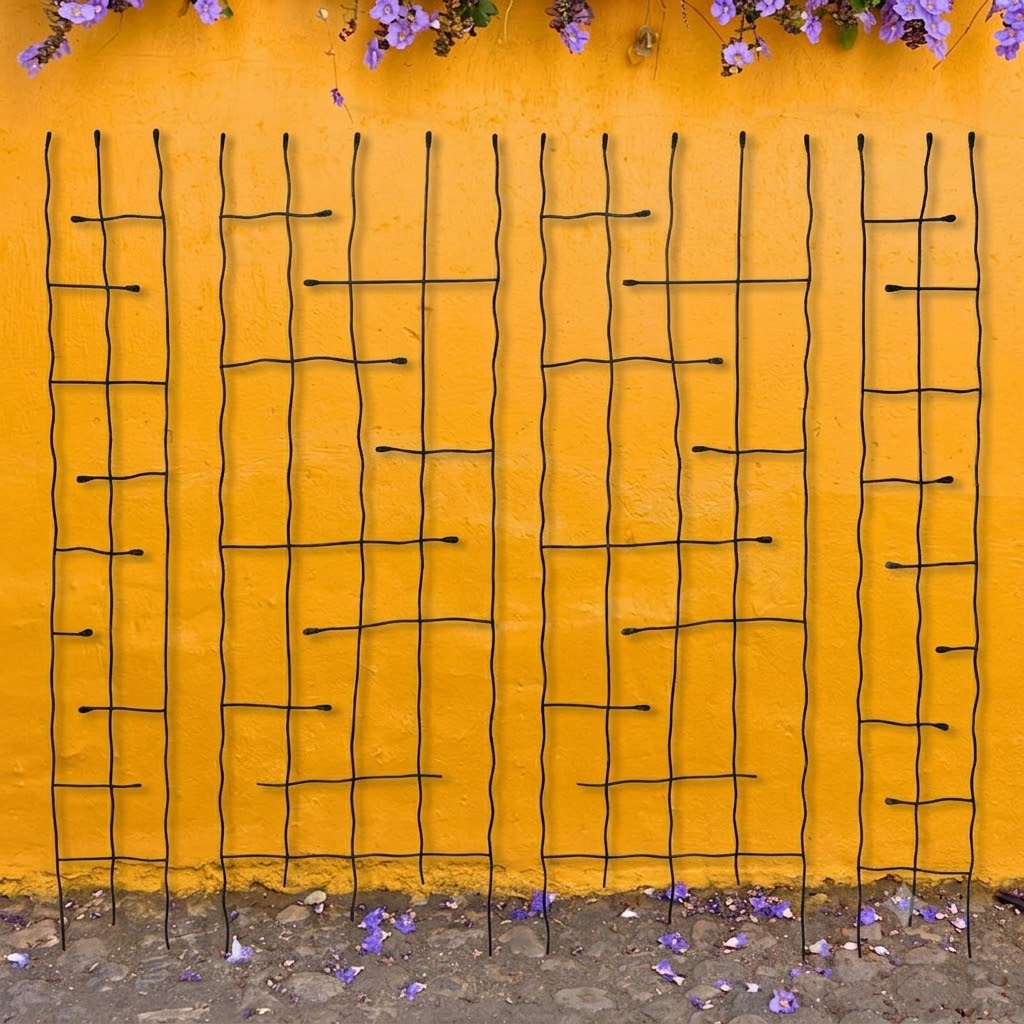 The 'Forged Grove' Twig & Leaf Garden Trellis Collection | Panacea Products 4-Piece Hand-Forged Black Steel Trellis Set