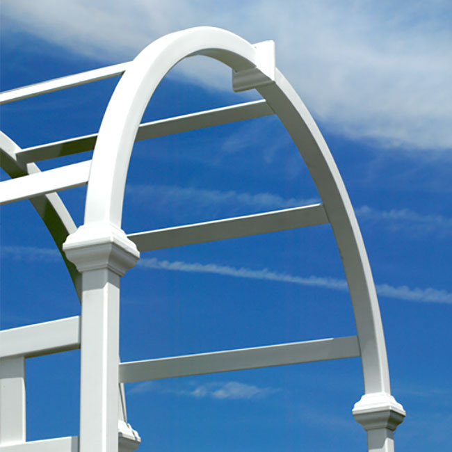 The Corinthian Arched Estate Sanctuary Arbor | 80" White Weather-Proof Vinyl Garden Arch | New England Arbors