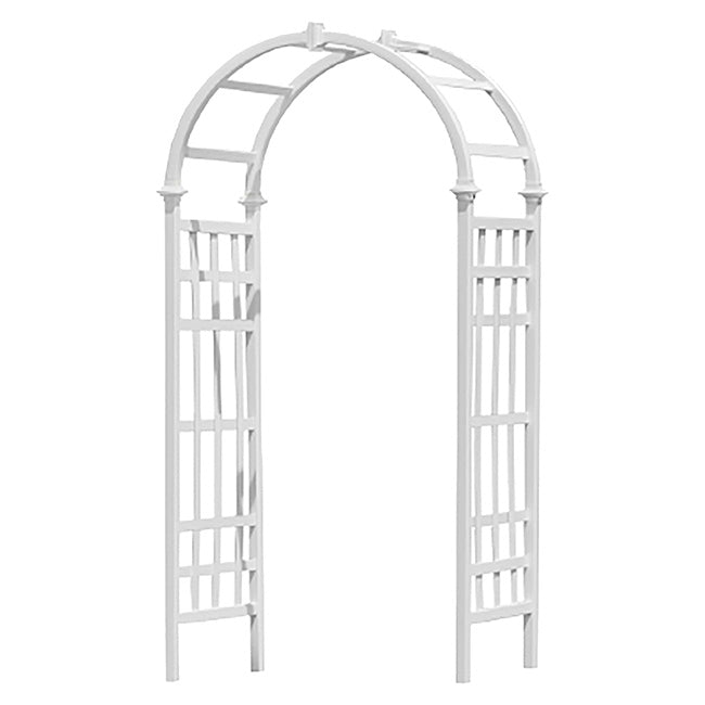 The Corinthian Arched Estate Sanctuary Arbor | 80" White Weather-Proof Vinyl Garden Arch | New England Arbors