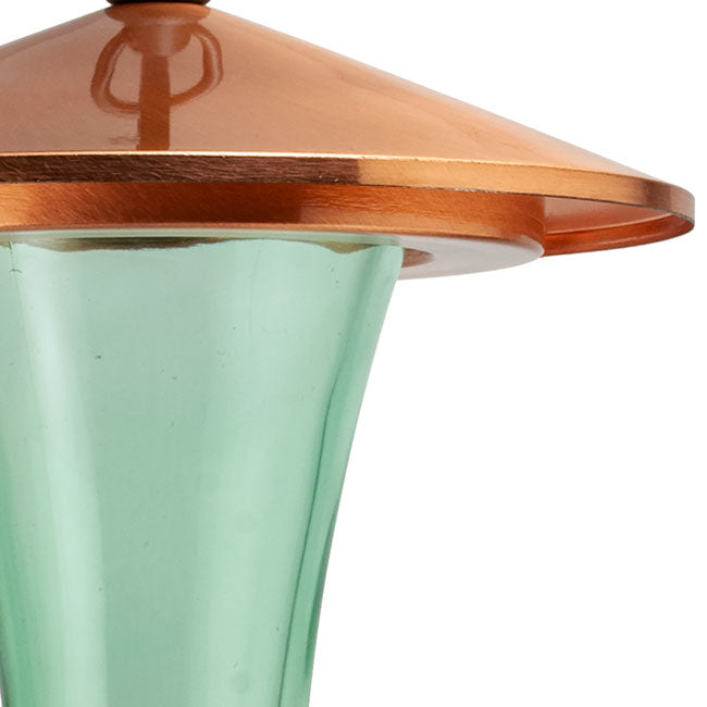 The "Aeon-15" Mid-Century Vitreous & Copper Station | 15 oz. Sage Glass Hummingbird Feeder Hub | Woodlink