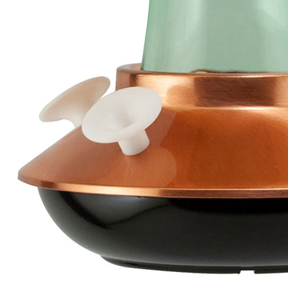 The "Aeon-15" Mid-Century Vitreous & Copper Station | 15 oz. Sage Glass Hummingbird Feeder Hub | Woodlink