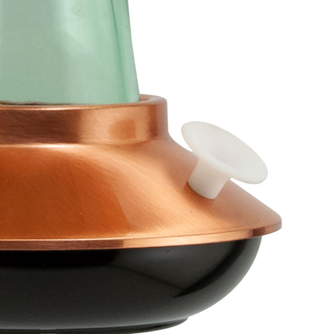 The "Aeon-15" Mid-Century Vitreous & Copper Station | 15 oz. Sage Glass Hummingbird Feeder Hub | Woodlink