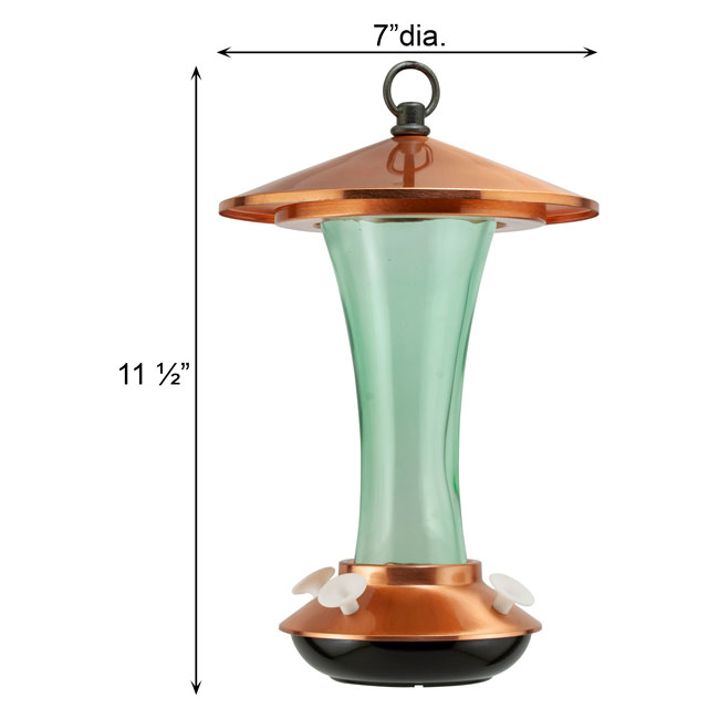 The "Aeon-15" Mid-Century Vitreous & Copper Station | 15 oz. Sage Glass Hummingbird Feeder Hub | Woodlink
