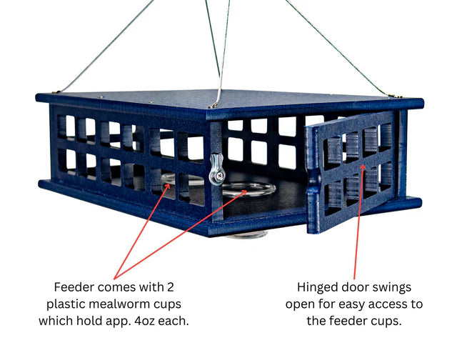 The 'Sky Diner' Deluxe Caged Platform Bluebird Feeder | JCS Wildlife Recycled Poly-Lumber Mealworm Feeder