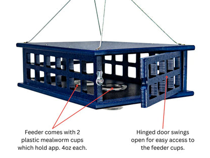 The 'Sky Diner' Deluxe Caged Platform Bluebird Feeder | JCS Wildlife Recycled Poly-Lumber Mealworm Feeder