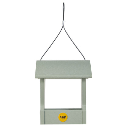 Sage green small hanging hopper bird feeder made from recycled poly lumber