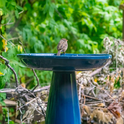 The "Zanesville" Ceramic Bird Bath | 17-Inch Locking Stone Garden Basin | Ohio Stoneware