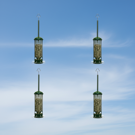 The "Full Restaurant" Squirrel-Buster Mini Bird Feeder | 4-Pack Quad-Horizon Suite | Brome