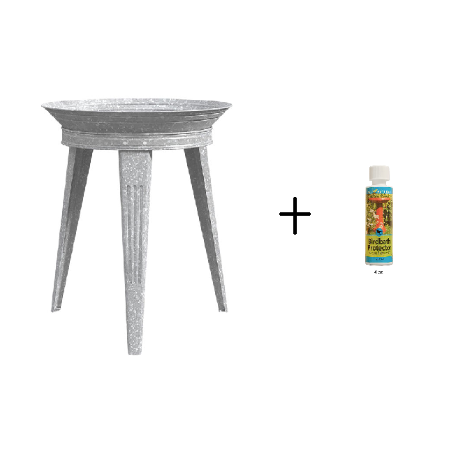 The 'Homestead Hydrator' Galvanized Vintage Bird Bath & Stand | Panacea Products 18" Farmhouse Metal Bird Bath with CareFree Enzyme Maintenance Bundle
