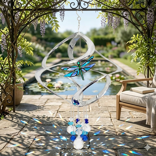The Dragonfly Vivid Vertex | 16" Stainless Steel Kinetic Wind Spinner | Red Carpet Studios