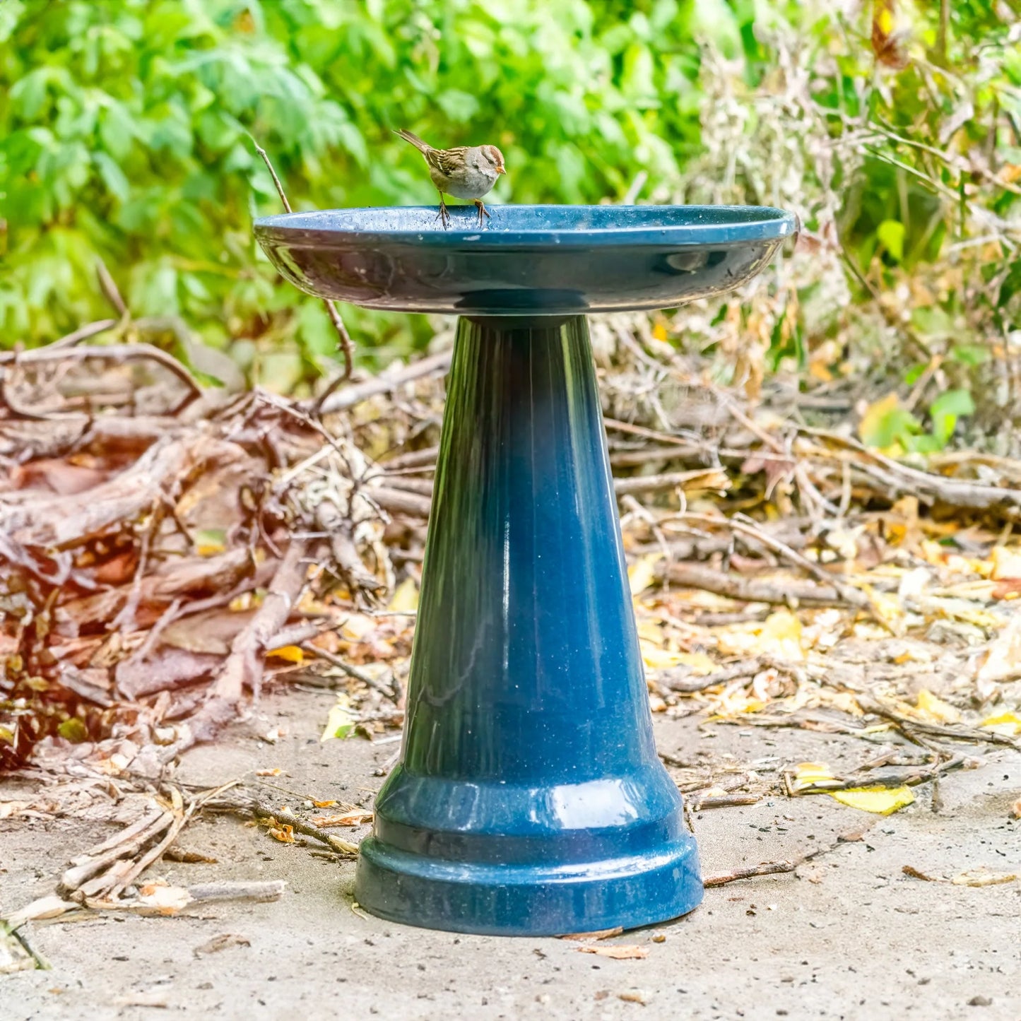 The "Zanesville" Ceramic Bird Bath | 17-Inch Locking Stone Garden Basin | Ohio Stoneware