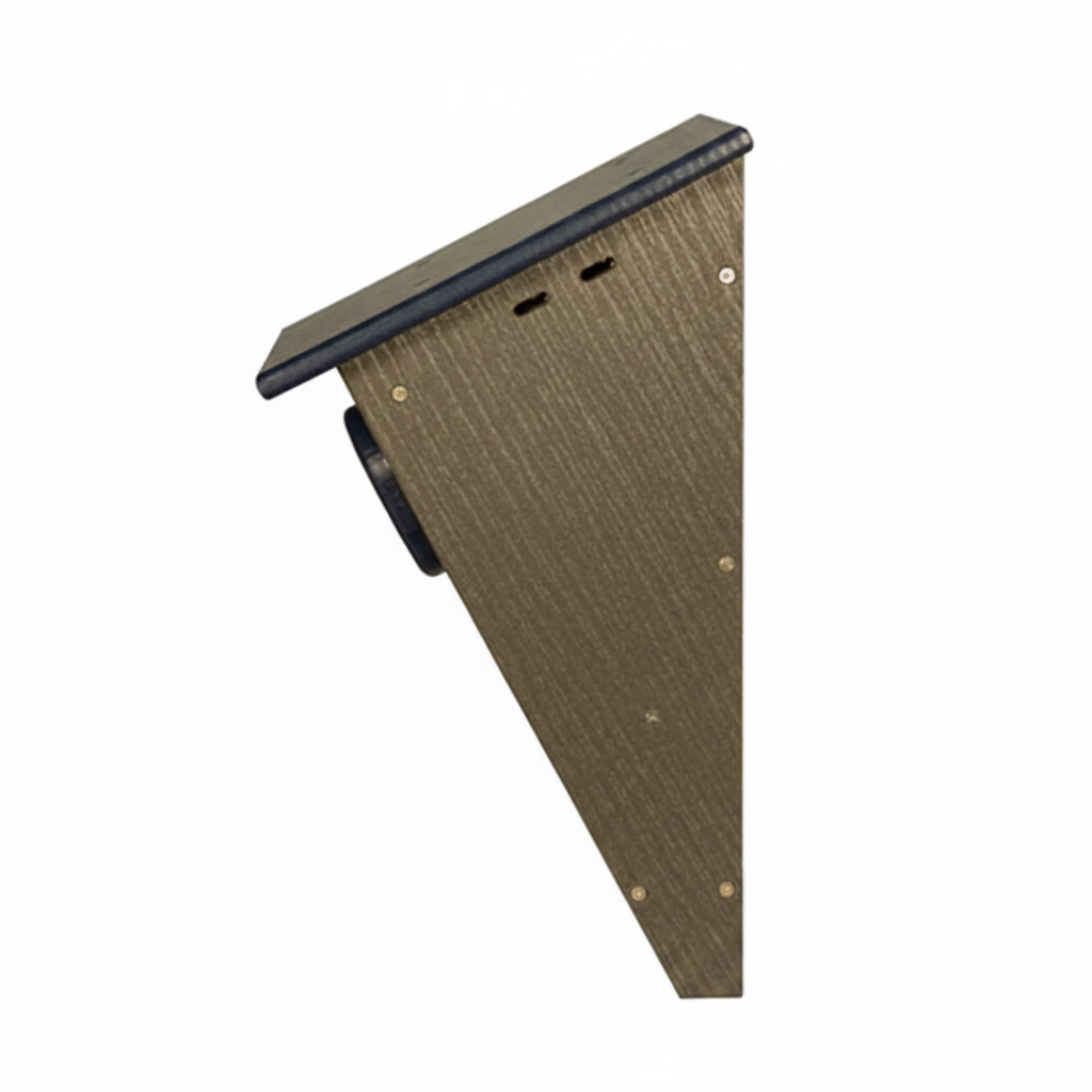 Side profile poly-lumber blue & gray Peterson Bluebird house.