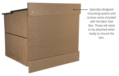 Rear profile of barn owl nesting box featuring the special mounting system.
