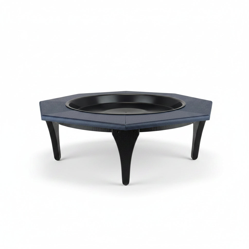 Side view Aqua-gon blue recycled poly-lumber bird bath.