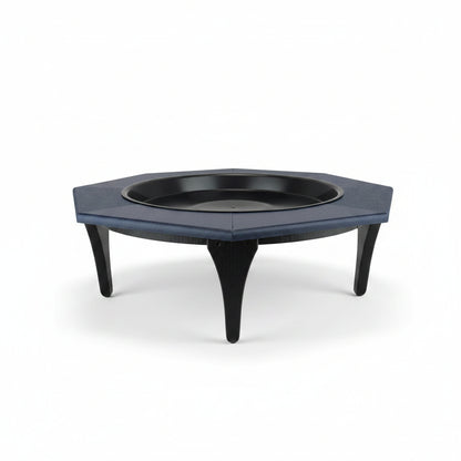 Side view Aqua-gon blue recycled poly-lumber bird bath.