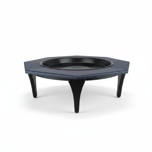 Side view Aqua-gon blue recycled poly-lumber bird bath.