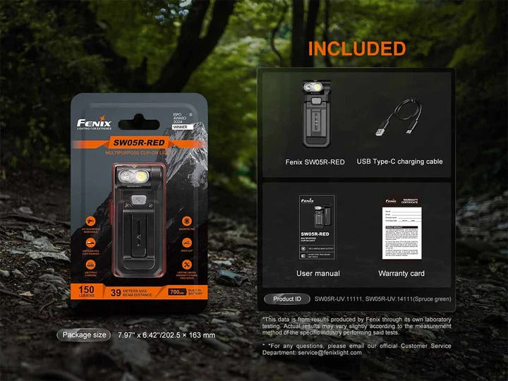 The 'Path-Lighter Duo' Clip-On Swivel Light | Fenix SW05R-RED White & Red Rechargeable Field Light — 2-Pack