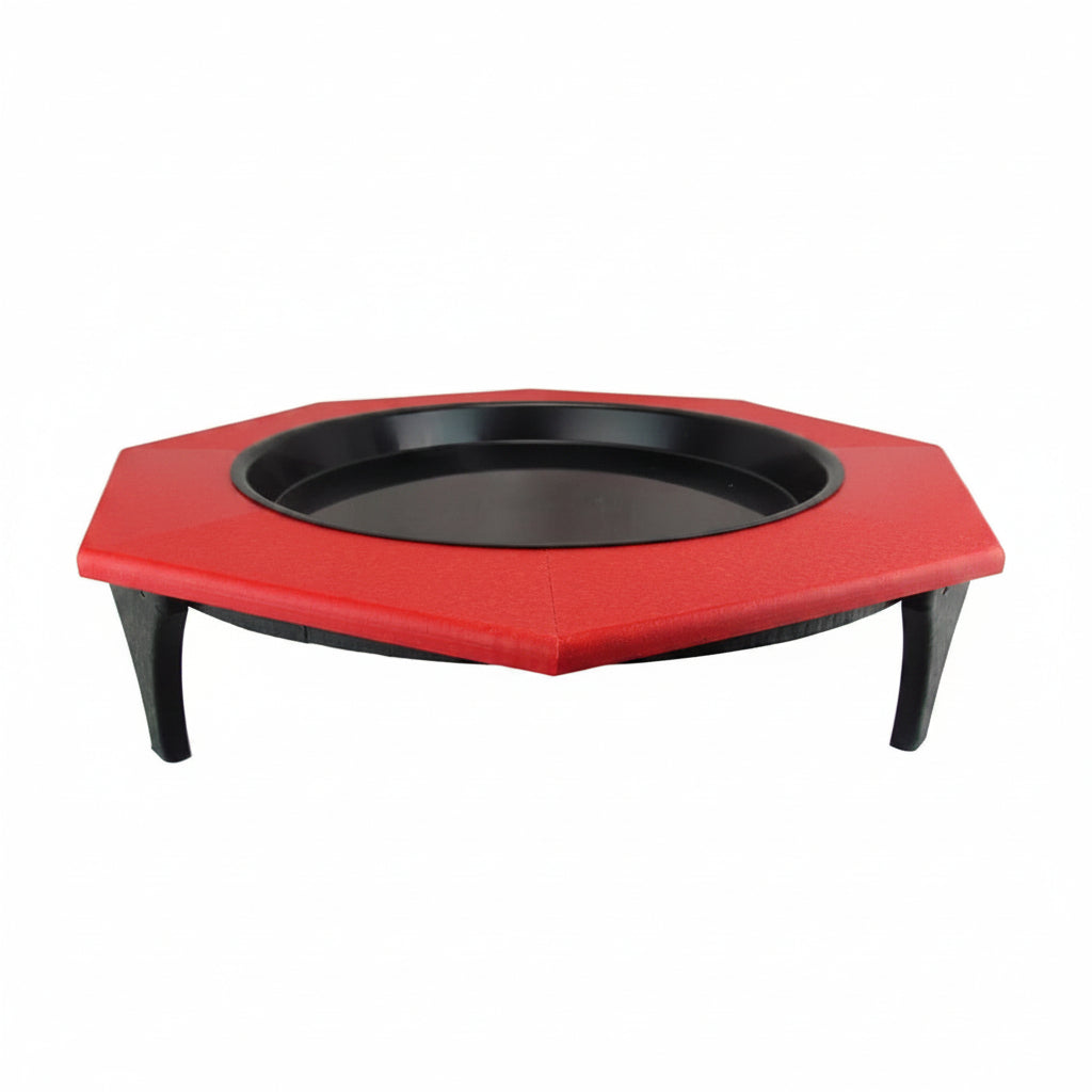 Side view Aqua-gon red recycled poly-lumber bird bath.