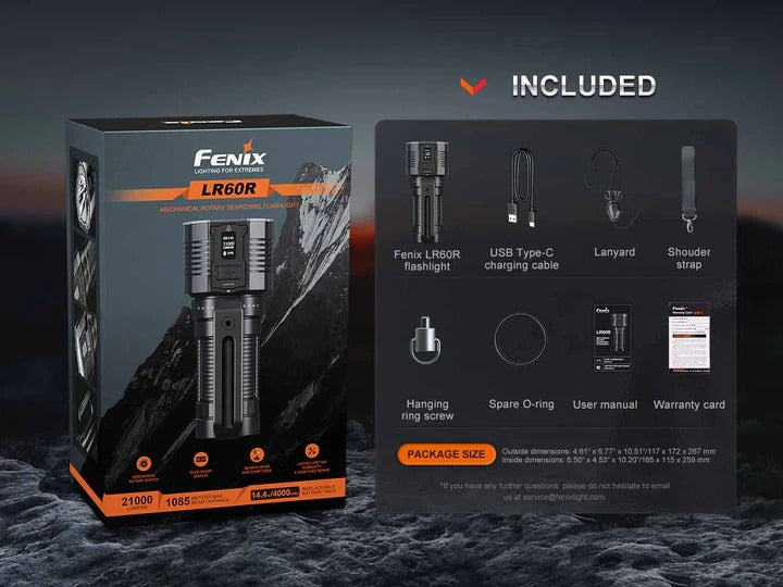 The 'Supernova' Search & Field Flashlight | Fenix LR60R 21,000-Lumen Dual-Mode Rotary Searchlight with OLED Display