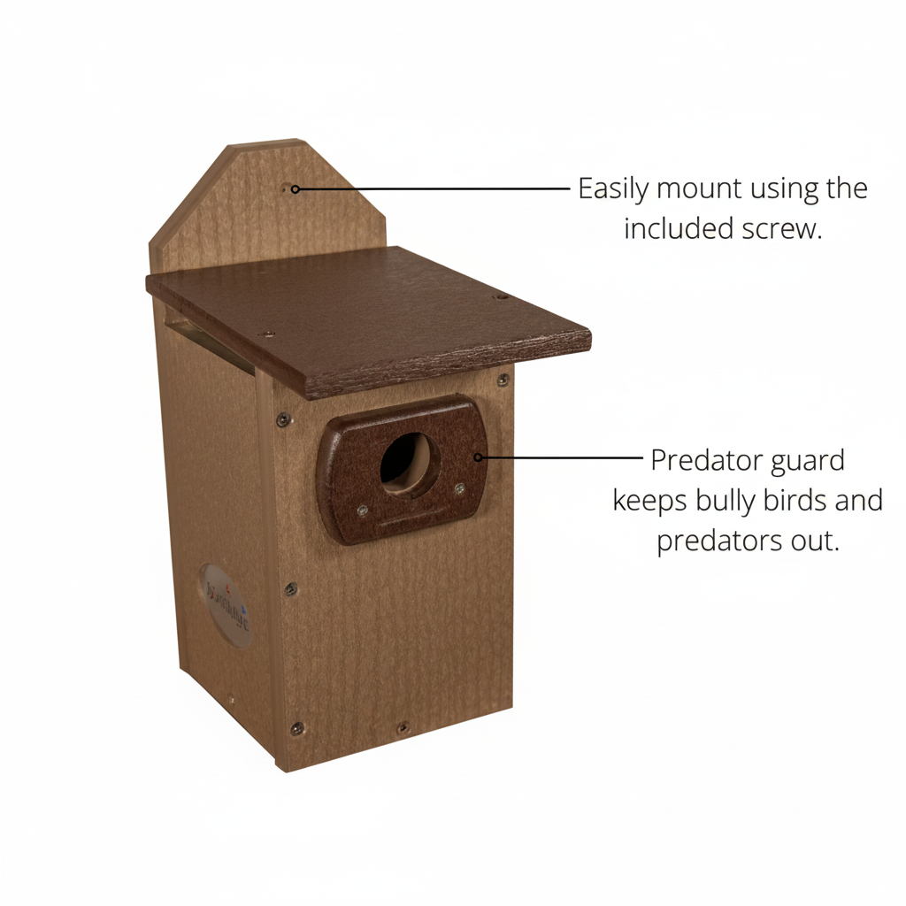 Tan & Brown poly-lumber house featuring predator guard and easy mount.