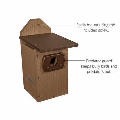 Tan & Brown poly-lumber house featuring predator guard and easy mount.