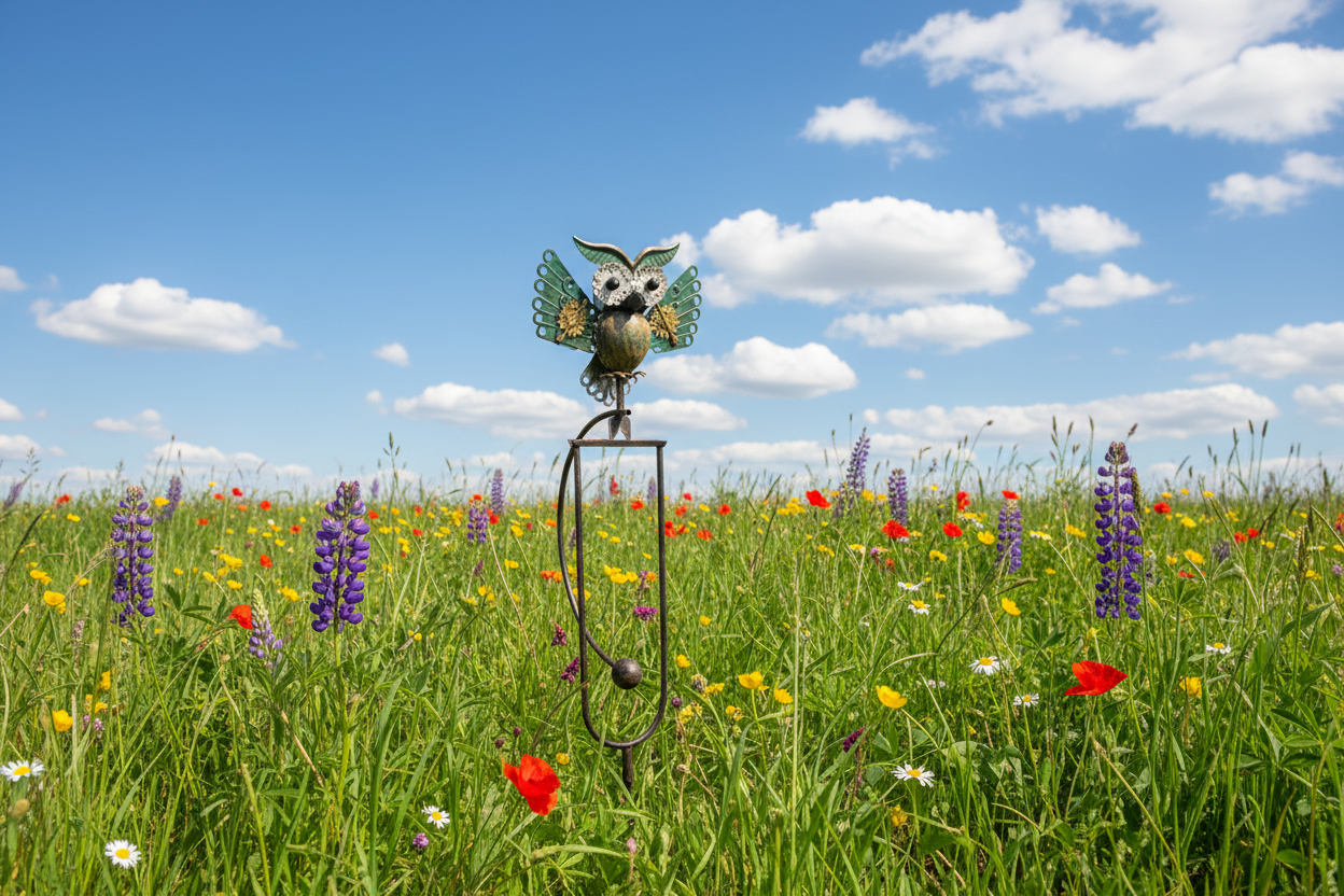 The Midnight Aeronaut | 53" Kinetic Owl-in-Flight Wind Sculpture | Esschert Design