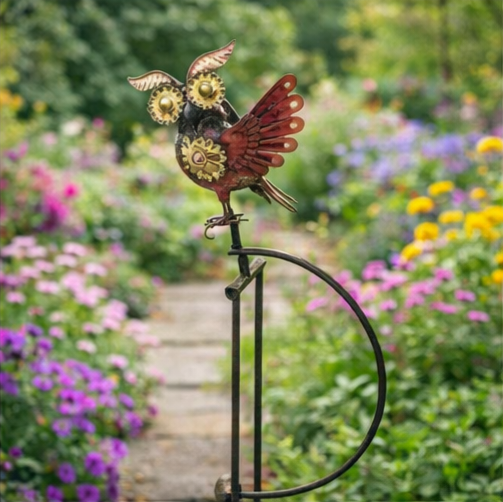 The Mechanical Sentinel | 55" Steampunk Kinetic Alert Owl Rocker | Esschert Design