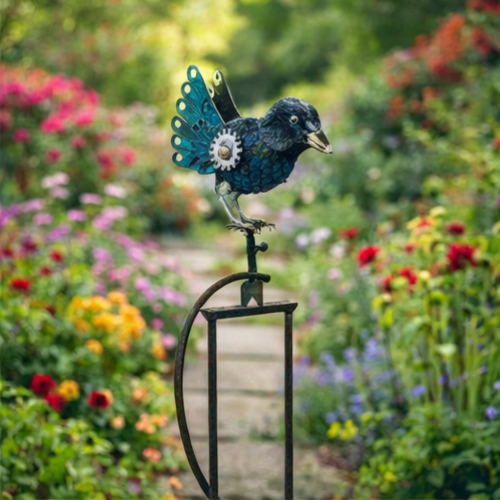 The Azure Mechanical Avian Rocker | 54" Bluebird Steampunk Kinetic Sculpture | Esschert Design