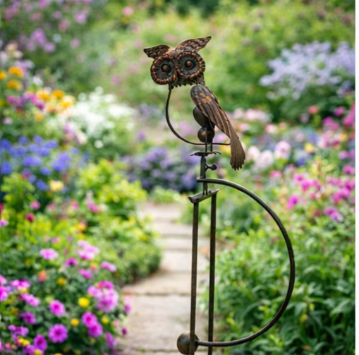 The Midnight Sentinel | 55" Kinetic Owl Rocker Wind Sculpture | Esschert Design