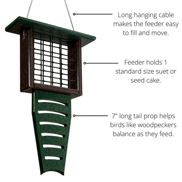 The 'Drum Line' Tail-Prop Suet Feeder | JCS Wildlife Recycled Poly-Lumber Woodpecker Suet Feeder