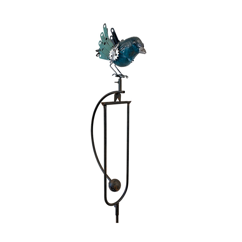 The Azure Mechanical Avian Rocker | 54" Bluebird Steampunk Kinetic Sculpture | Esschert Design