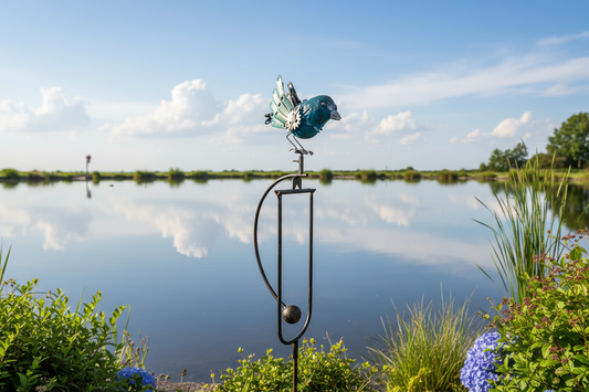 The Azure Mechanical Avian Rocker | 54" Bluebird Steampunk Kinetic Sculpture | Esschert Design