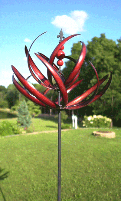 The Scarlet Reed Atmospheric Pillar | 87" Red Vertical Kinetic Wind Spinner | Marshall Home & Garden