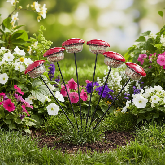 The "Aura-Stake" Decentralized Hummingbird Nectar Feeder Suite | 6-Pack Integrated Garden Stake System | Birds Choice