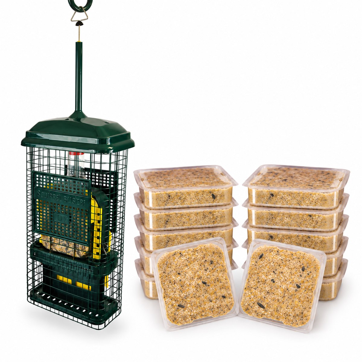 Squirrel-proof suet feeder with 12 premium suet cakes