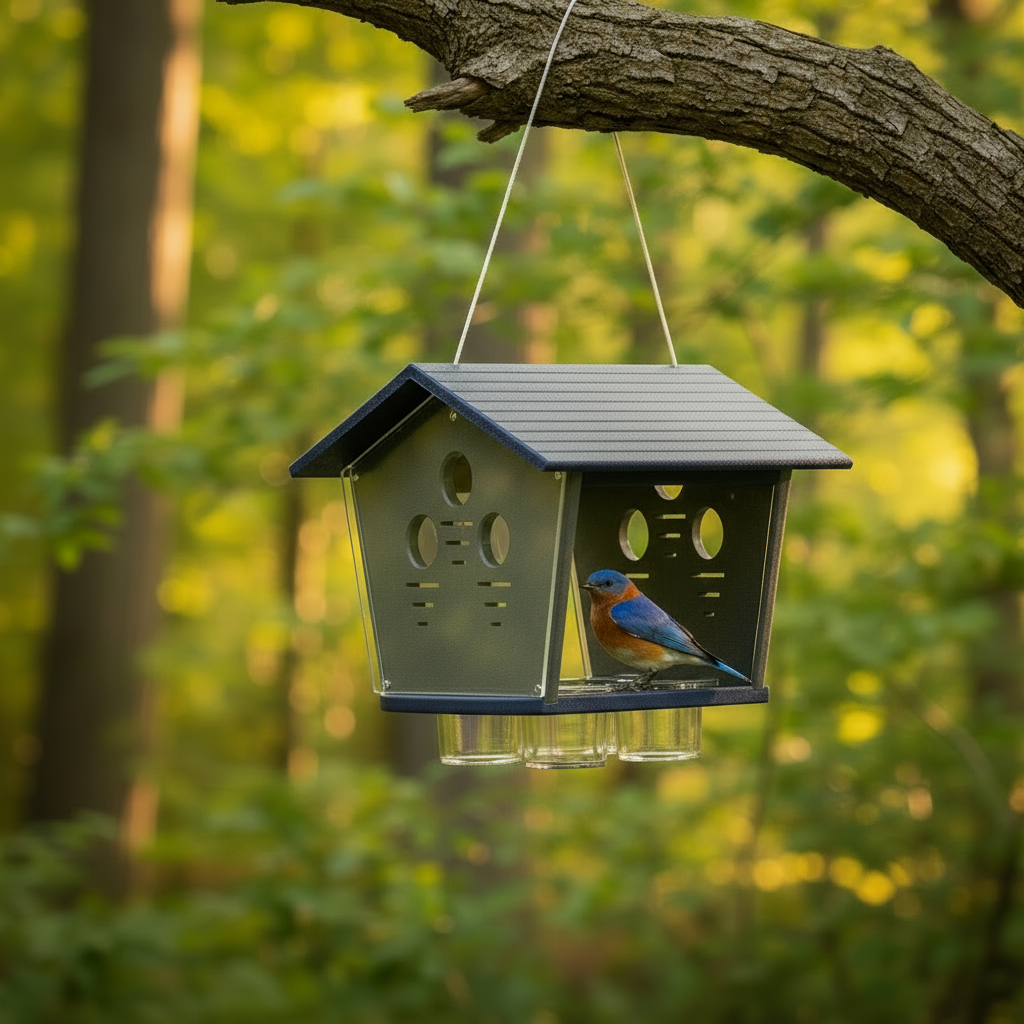 The 'Members Only Buffet' Ultimate Enclosed Bluebird Feeder | JCS Wildlife Recycled Poly-Lumber Bluebird Mealworm Feeder