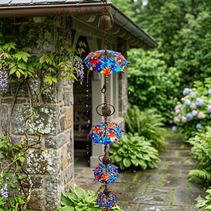 The Florentine Flora Umbrella | 95" Colorful Floral Steel Bell Rain Chain | Ancient Graffiti