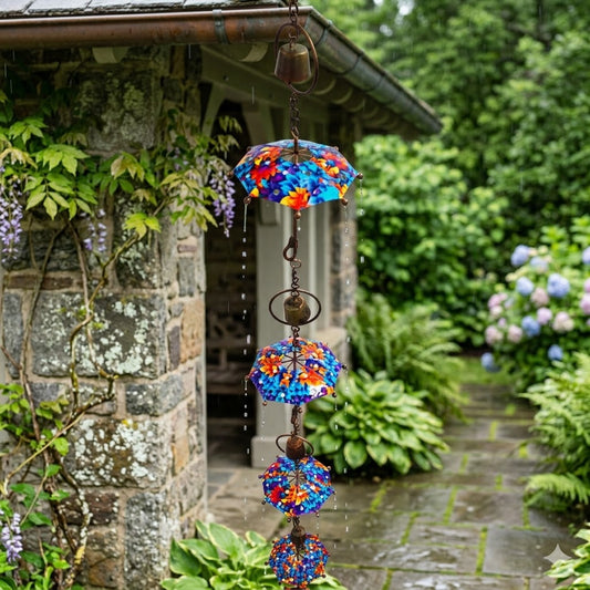 The Florentine Flora Umbrella | 95" Colorful Floral Steel Bell Rain Chain | Ancient Graffiti